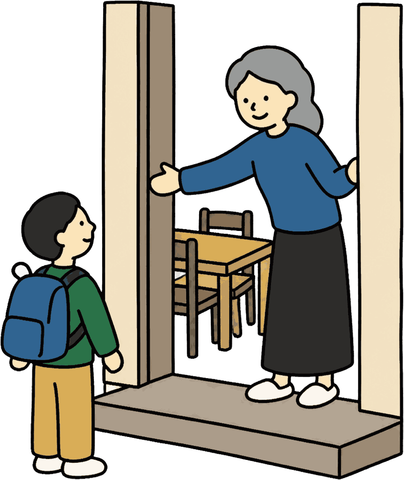 子どもが玄関に帰ってくる