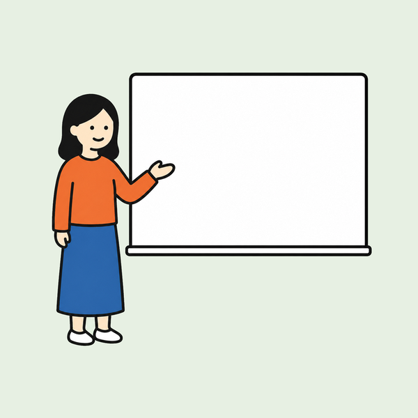 ホワイトボードの前で話す母親
